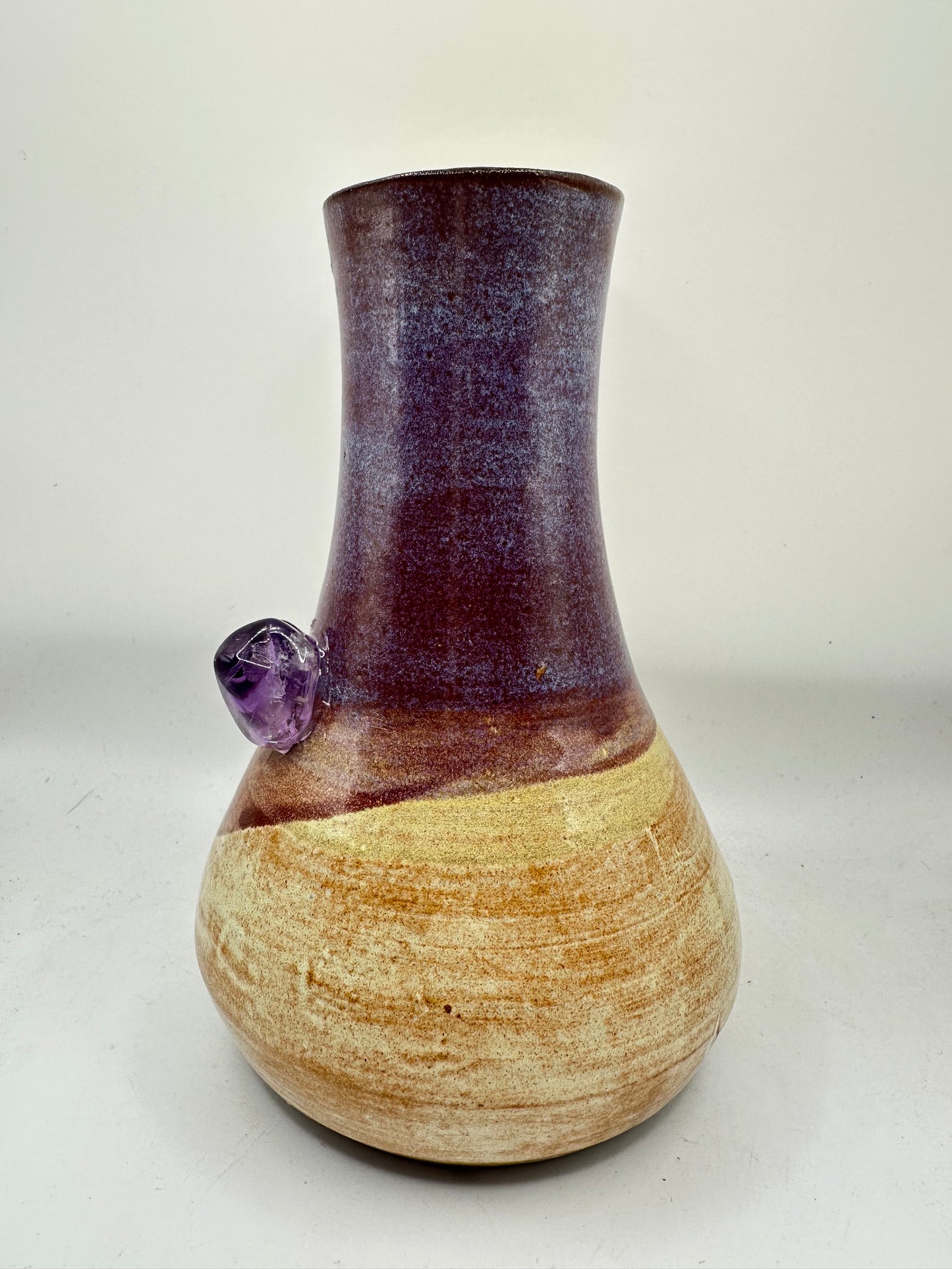 6 inch Purple Vase with Amethyst Stone Attached