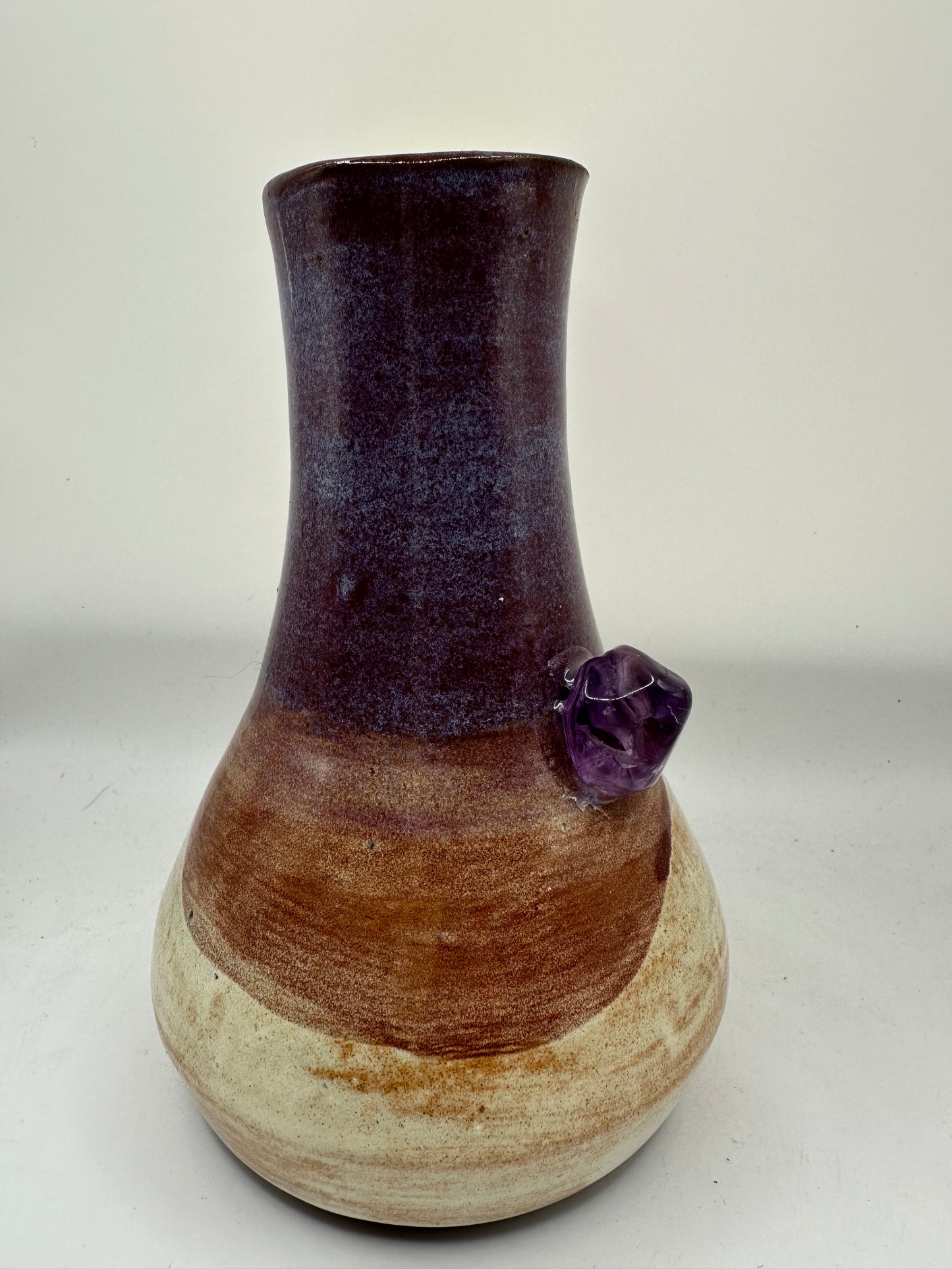 6 inch Purple Vase with Amethyst Stone Attached