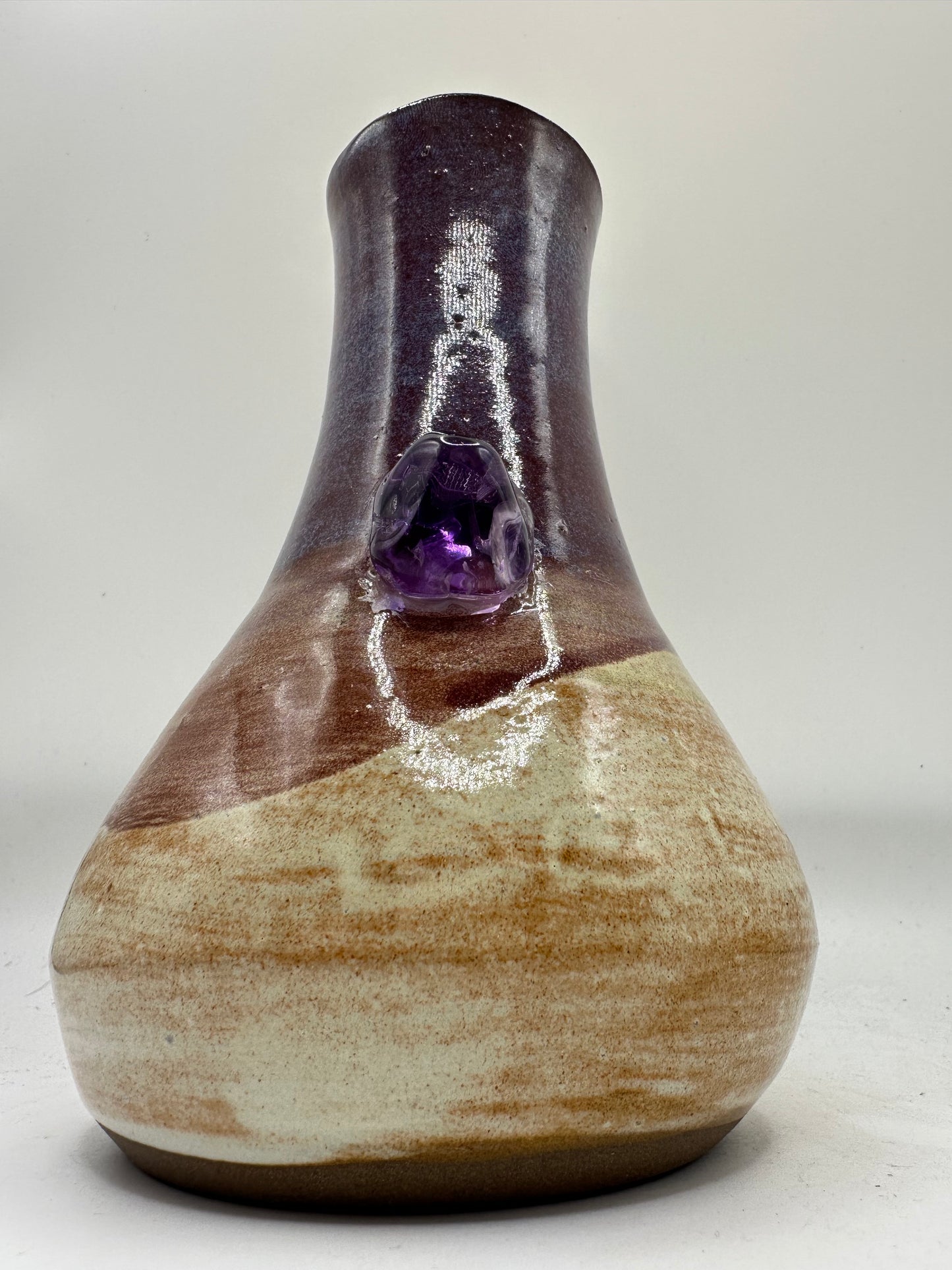 6 inch Purple Vase with Amethyst Stone Attached