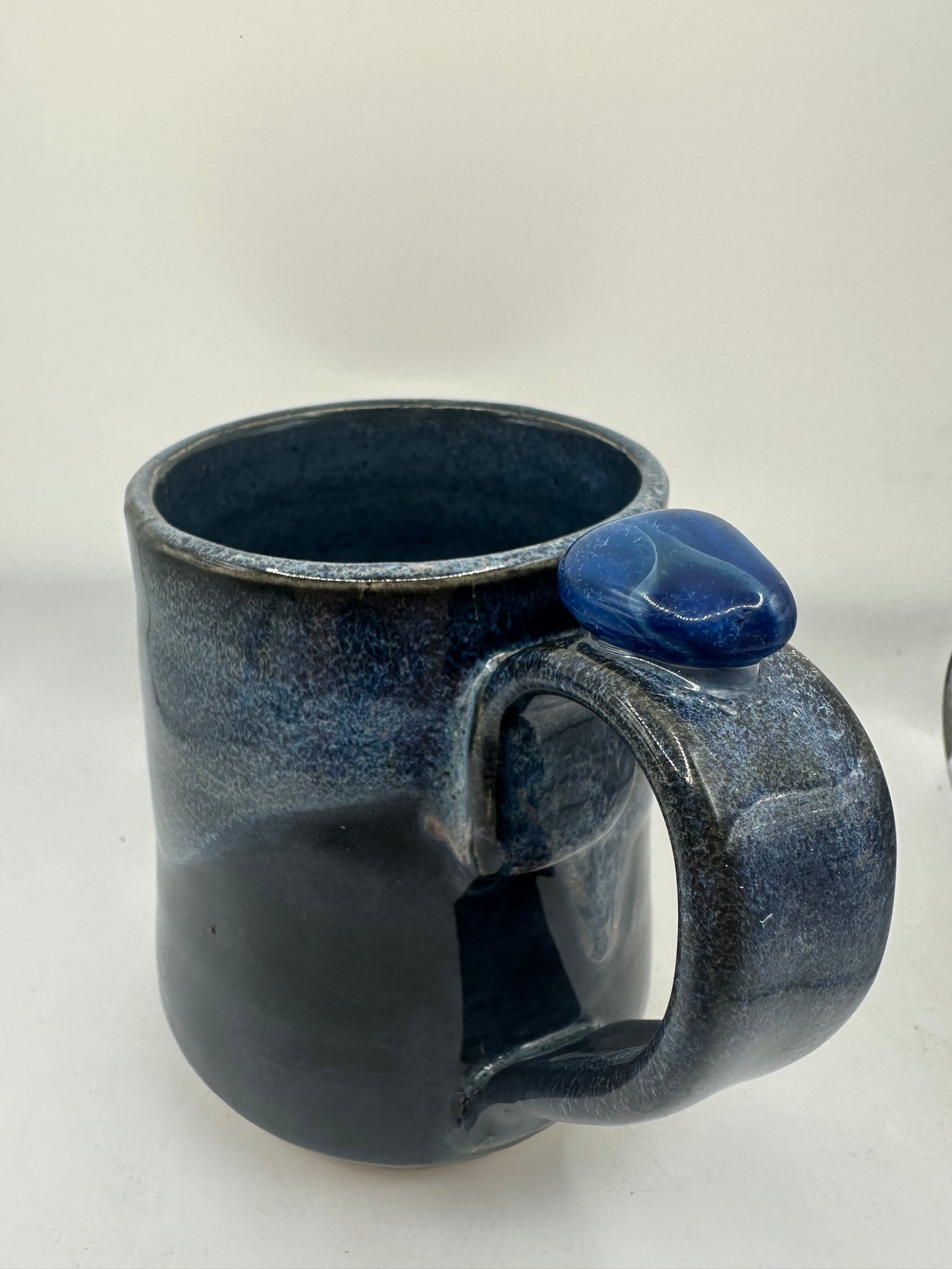 Black and Blue Midnight Mug with Blue Agate Stone Attached to Handle