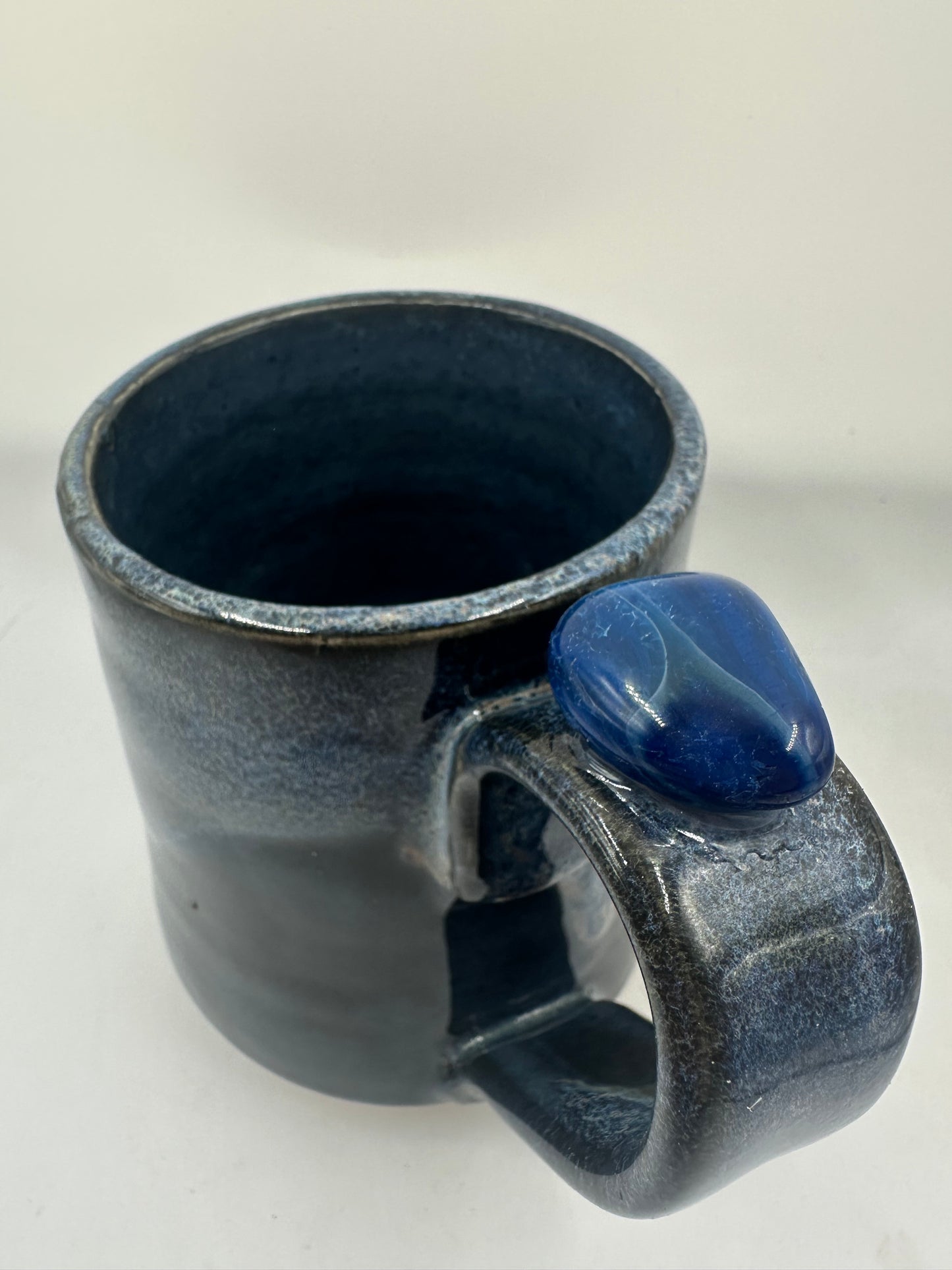 Black and Blue Midnight Mug with Blue Agate Stone Attached to Handle