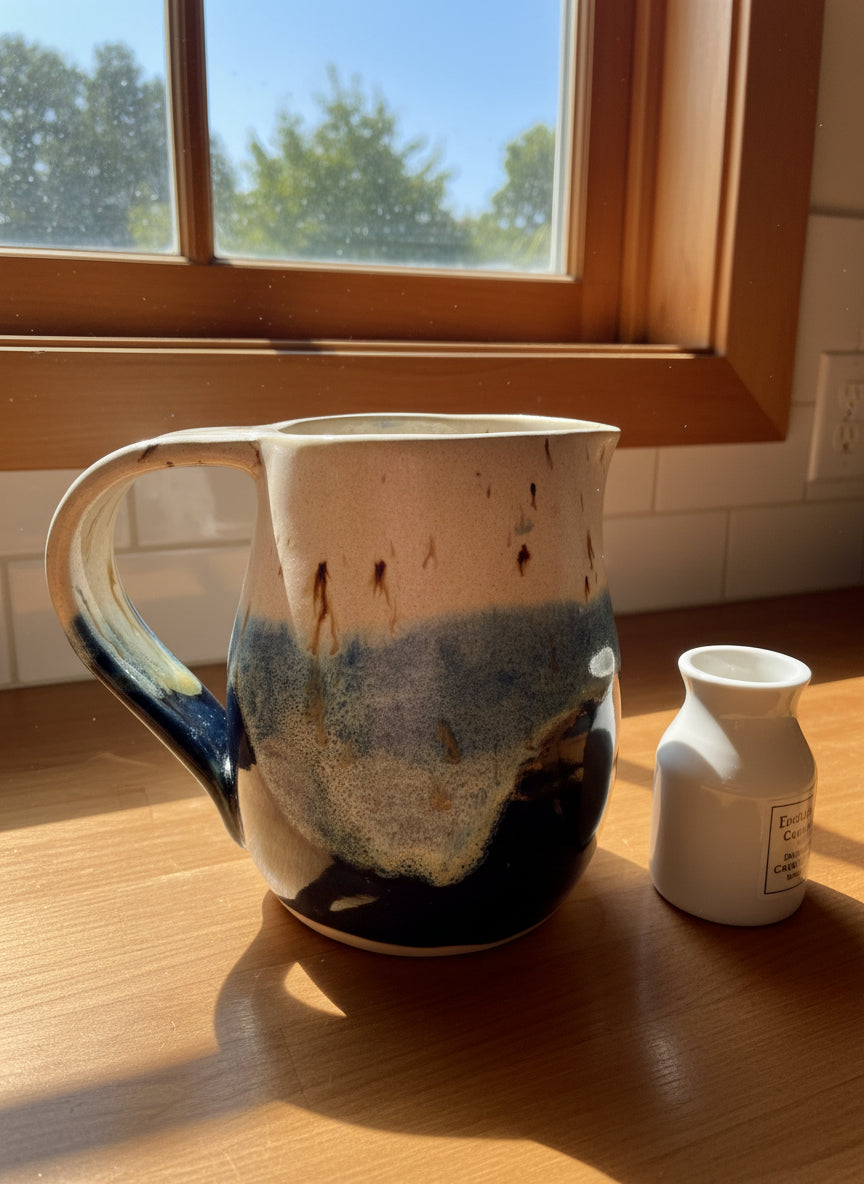 Blue and White Chip Pitcher