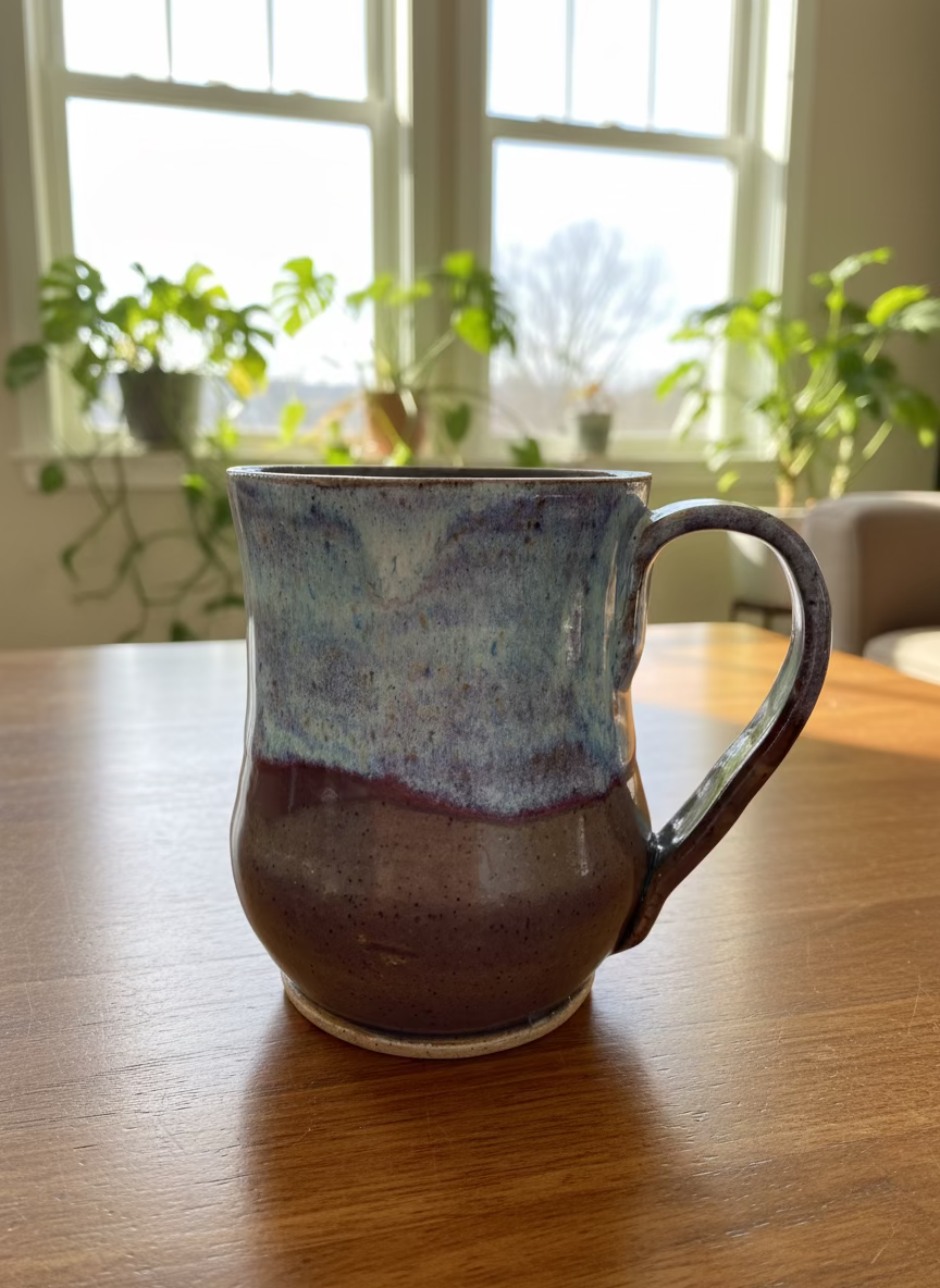 Ceramic mug with a two-tone design on a white background