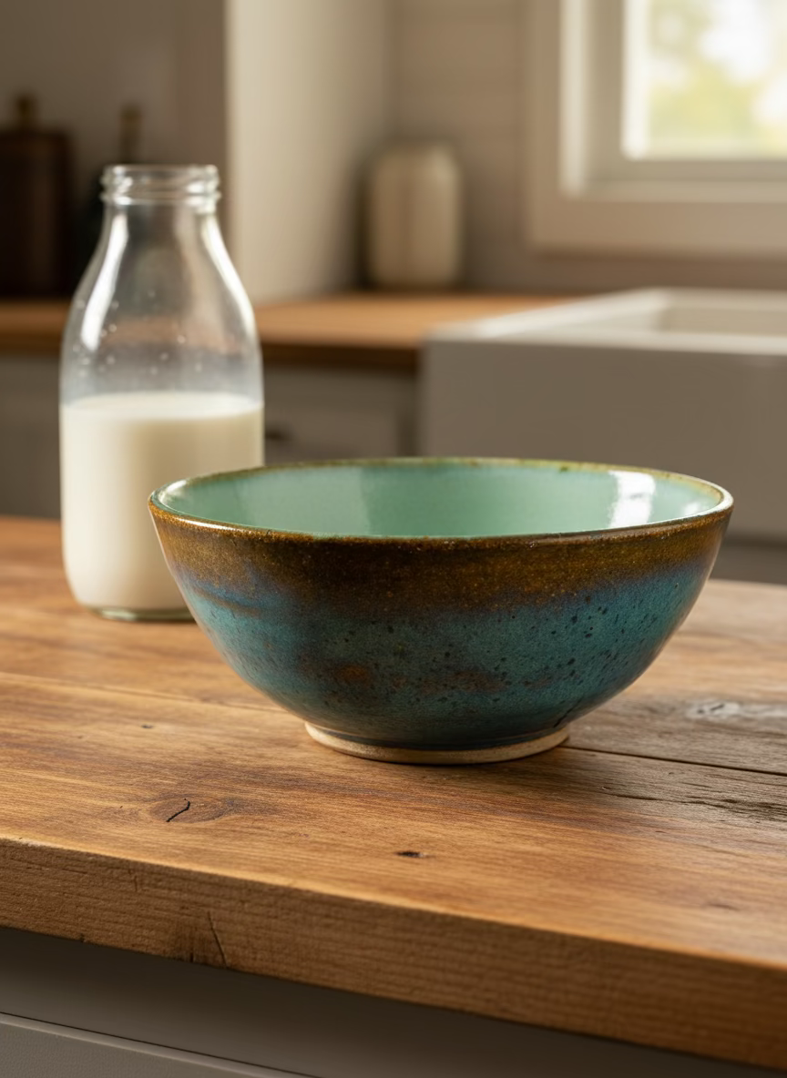Ceramic bowl with a two-tone design on a white background