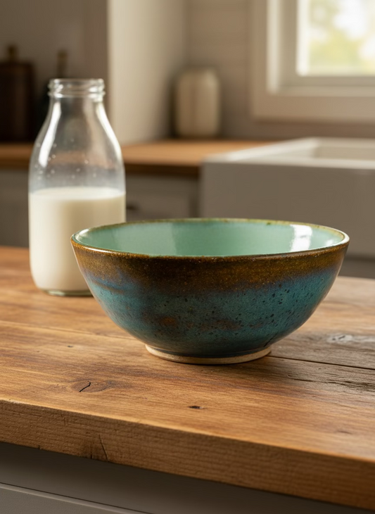 Ceramic bowl with a two-tone design on a white background