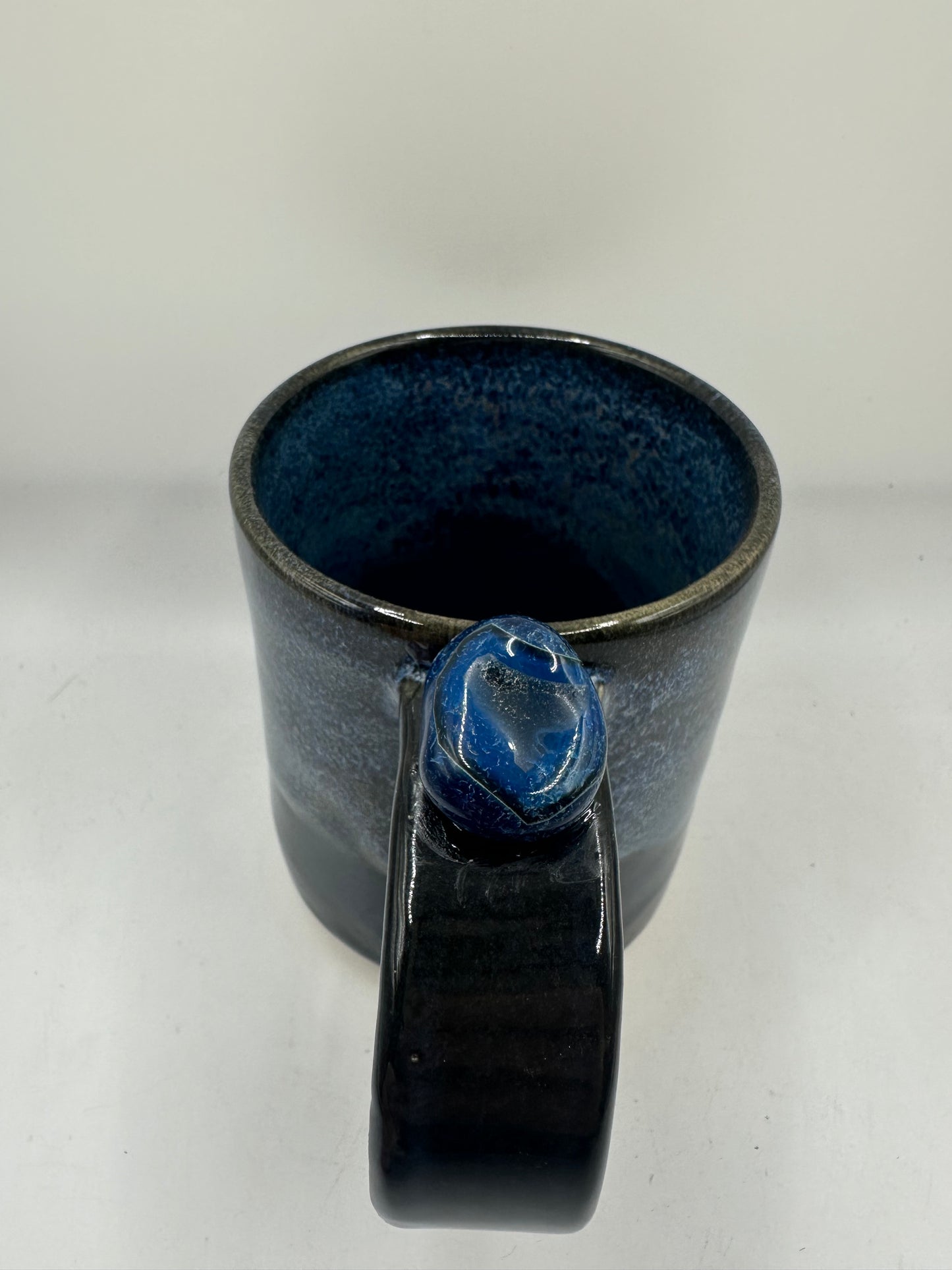 #4 - 12 oz. Black and Blue Mug with Blue Agate Stone Attached