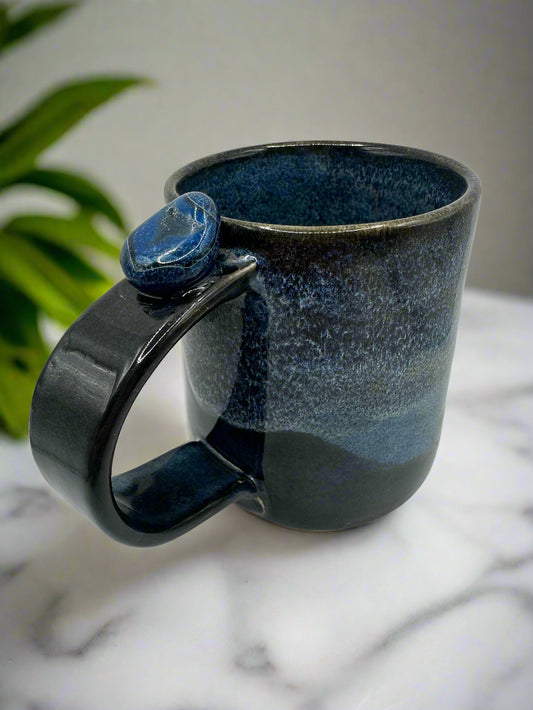 #4 - 12 oz. Black and Blue Mug with Blue Agate Stone Attached