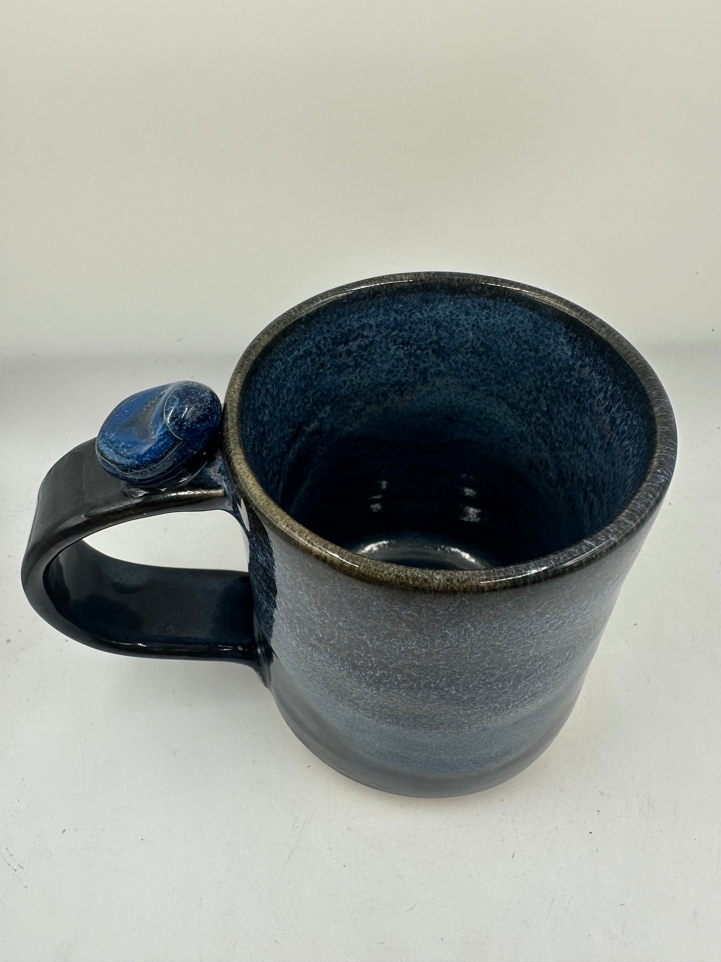 #4 - 12 oz. Black and Blue Mug with Blue Agate Stone Attached