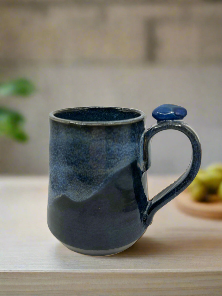 Black and Blue Midnight Mug with Blue Agate Stone Attached to Handle