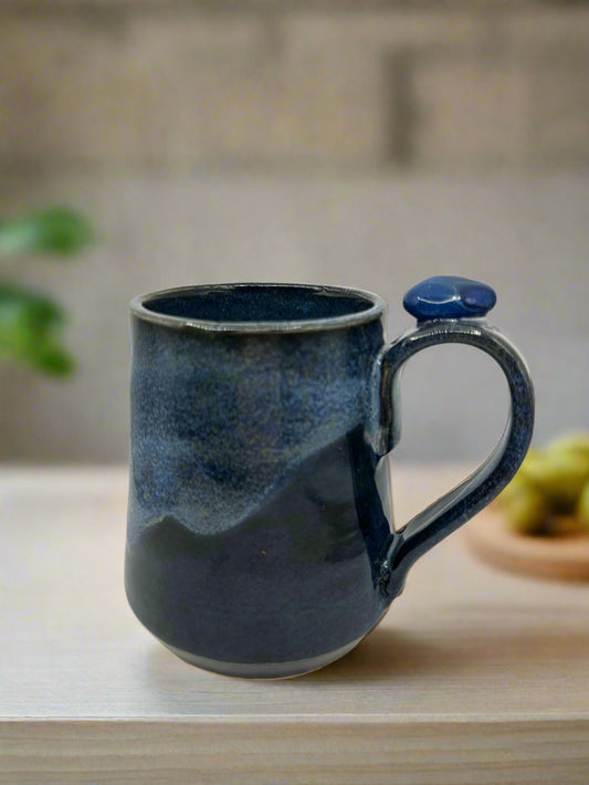 Black and Blue Midnight Mug with Blue Agate Stone Attached to Handle